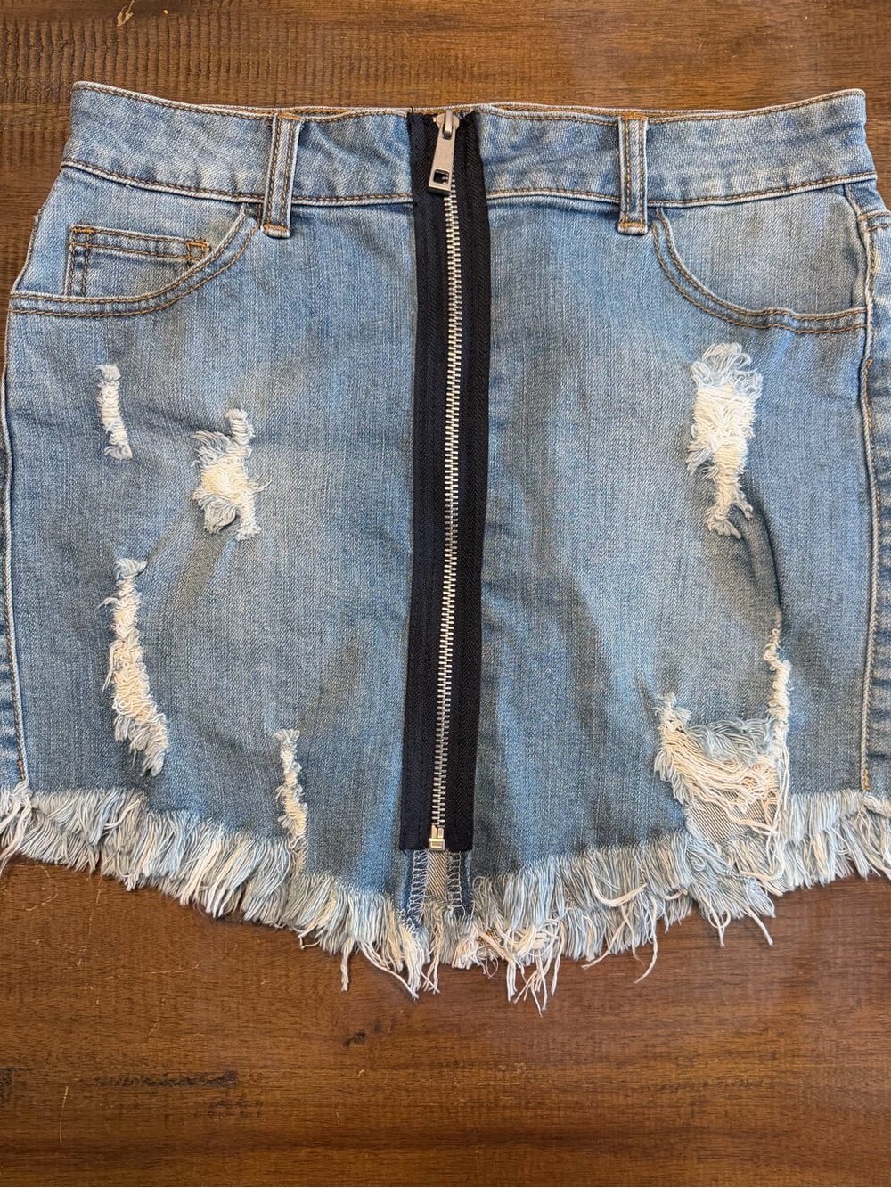 Denim Distressed Mini Skirt Button Up Litz Size Small Frayed Stretch Streetwear